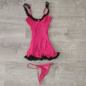 Victoria's Secret Pink & Black Lace Babydoll Set | XS Coquette Lingerie